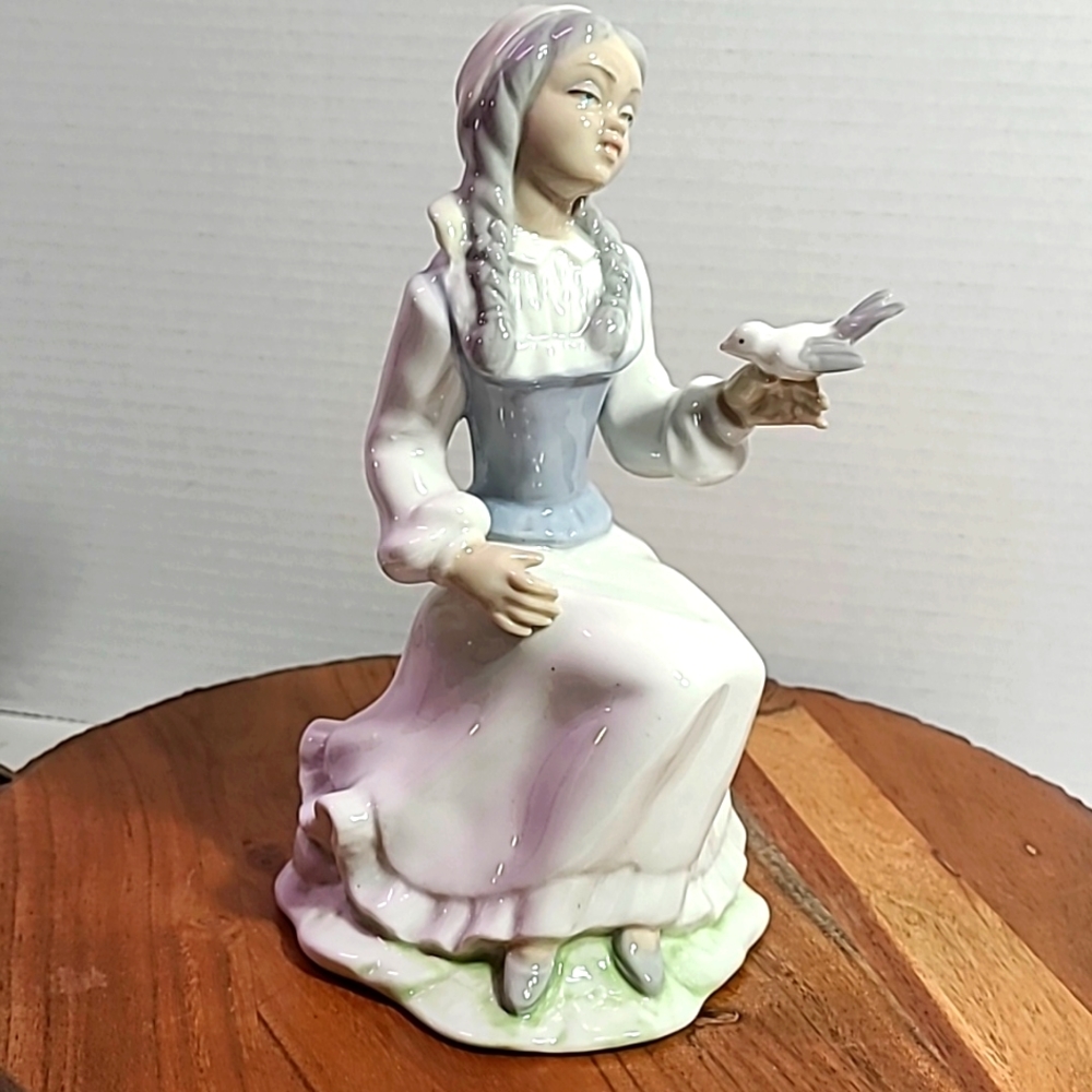 Tengra Porcelain Figurine Girl Holds  a Dove, Hand Made,Spain